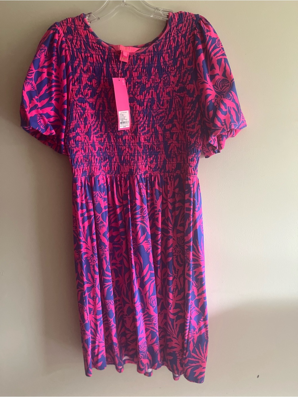 Lilly Pulitzer Pink and Blue Smocked Waist Short Sleeve Dress